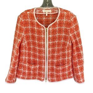Escada Light Coral & Ivory Blazer Jacket Cotton Linen Size 42 = US 12